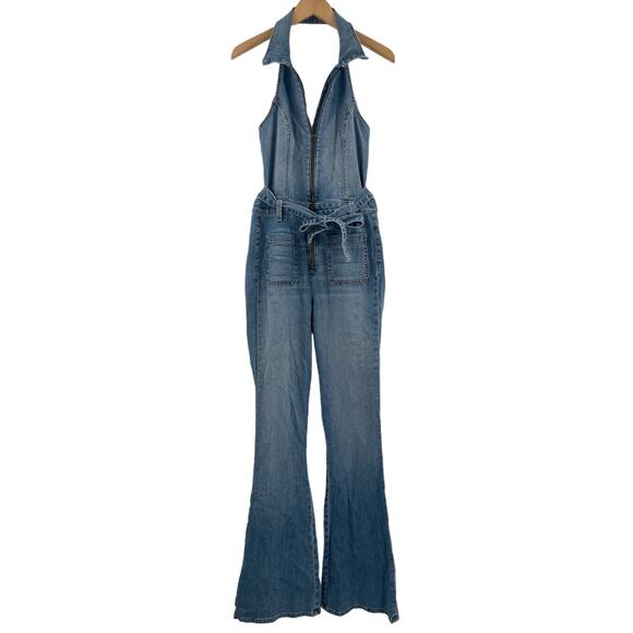 Ramy Brook Pants - RAMY BROOK Jumpsuit Size 28 Denim Jean Medium Wash Halter Collar Flare Designer